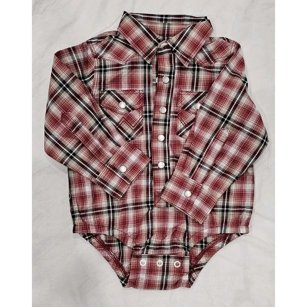 Cowboy Hardware & Wrangler Infant Bodysuit Lot Pearl Snap Two 6 mo & One 0-3 mo